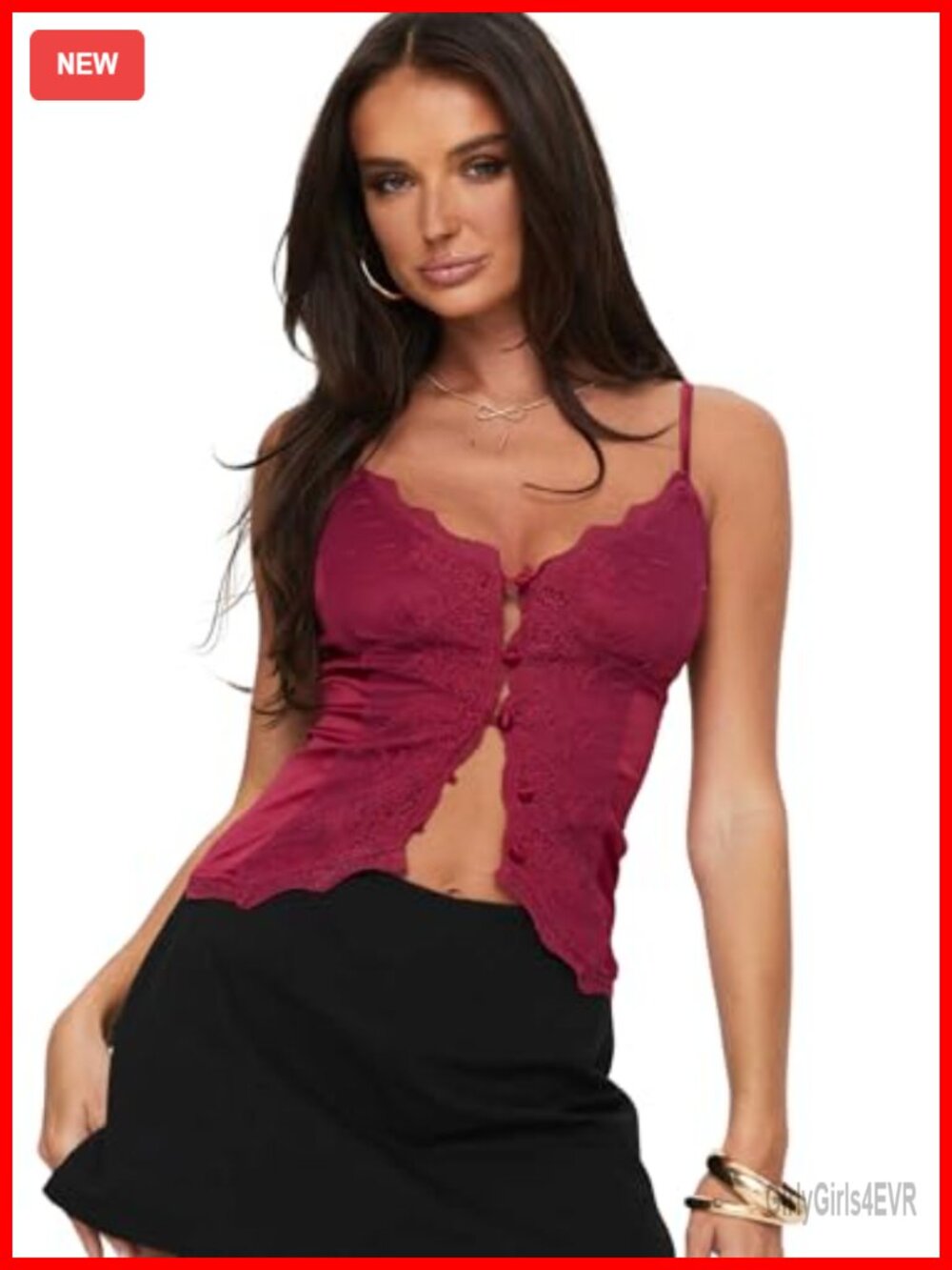 Lace Mesh V-Neck Crop Top Button Front Slim Fit Sleeveless